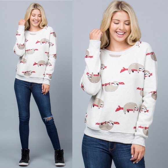 π¦₯Sloths Animal Print Sweater Pullover Sweatshirt - Picture 2 of 5